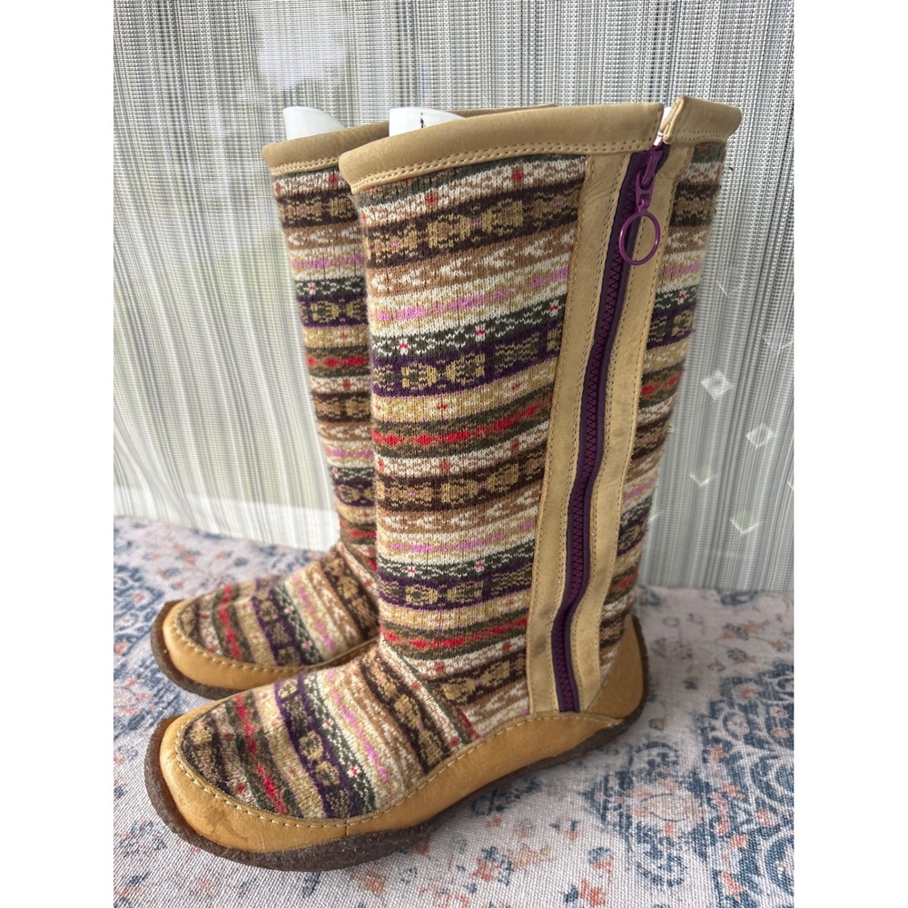 Sorel Norquay Sweater Fair Isle Knit Leather Boots Brown Purple Womens 10 - Picture 3 of 13
